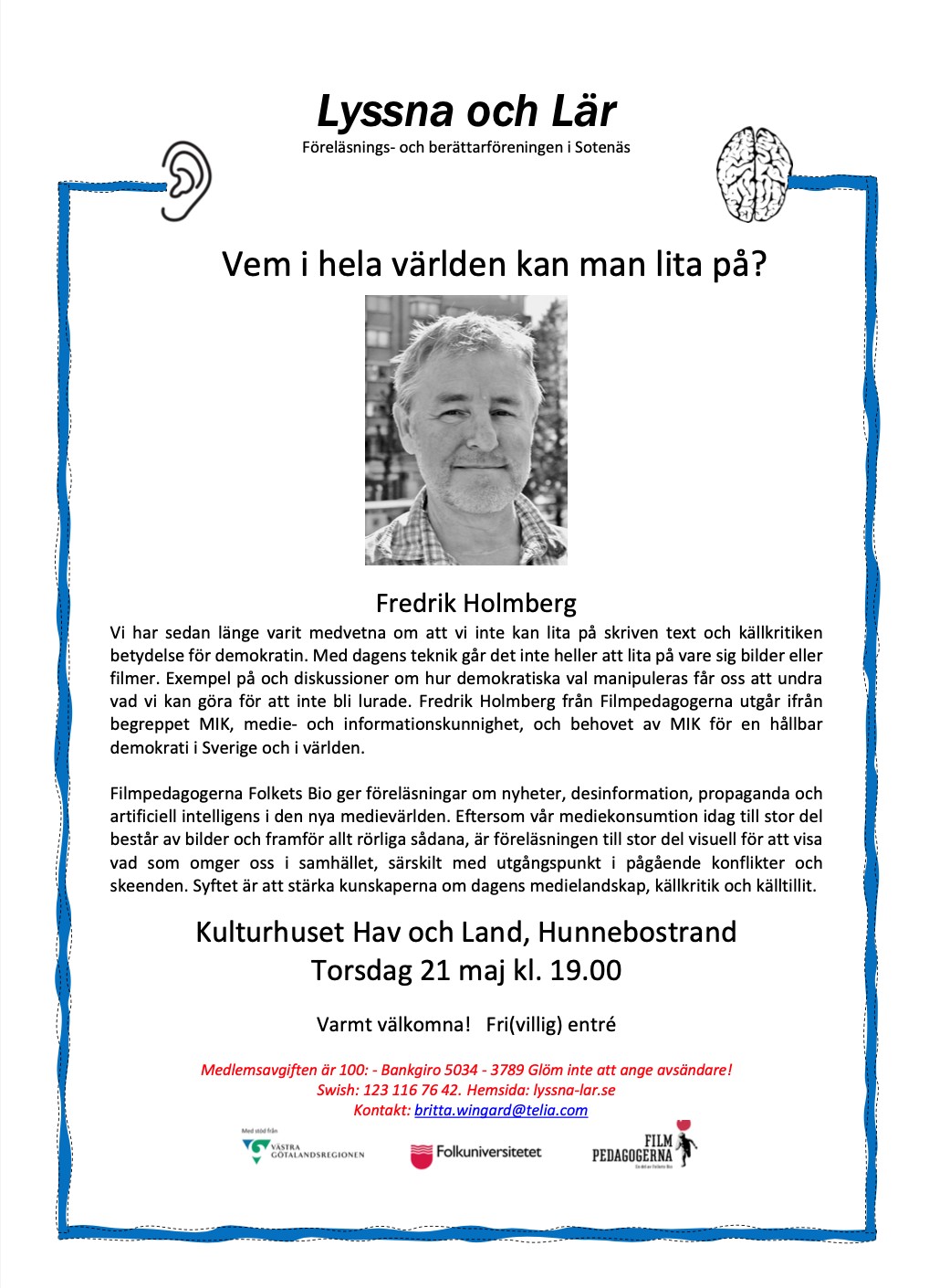 Affisch: Föredrag Fredrik Holmberg 